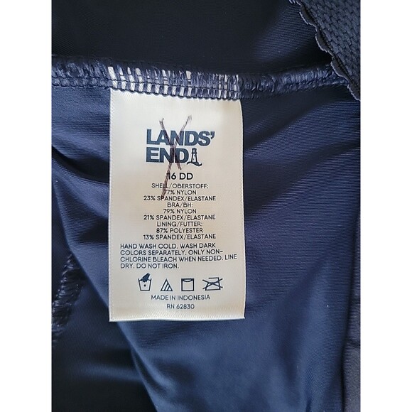 Swim Top Navy 16 DD Solid Wrap Front Tummy Control (L) Underwire Lands End S65 - Picture 6 of 7